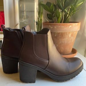 Brown and black chunky boots